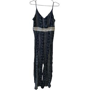 Blue and White Paisley Print Jumpsuit
